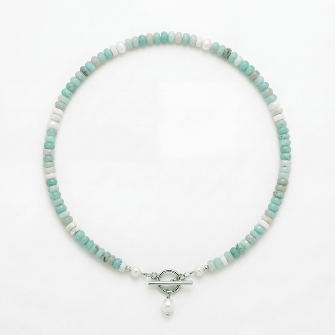 Theresa | Turquoise Bead Pearl Necklace