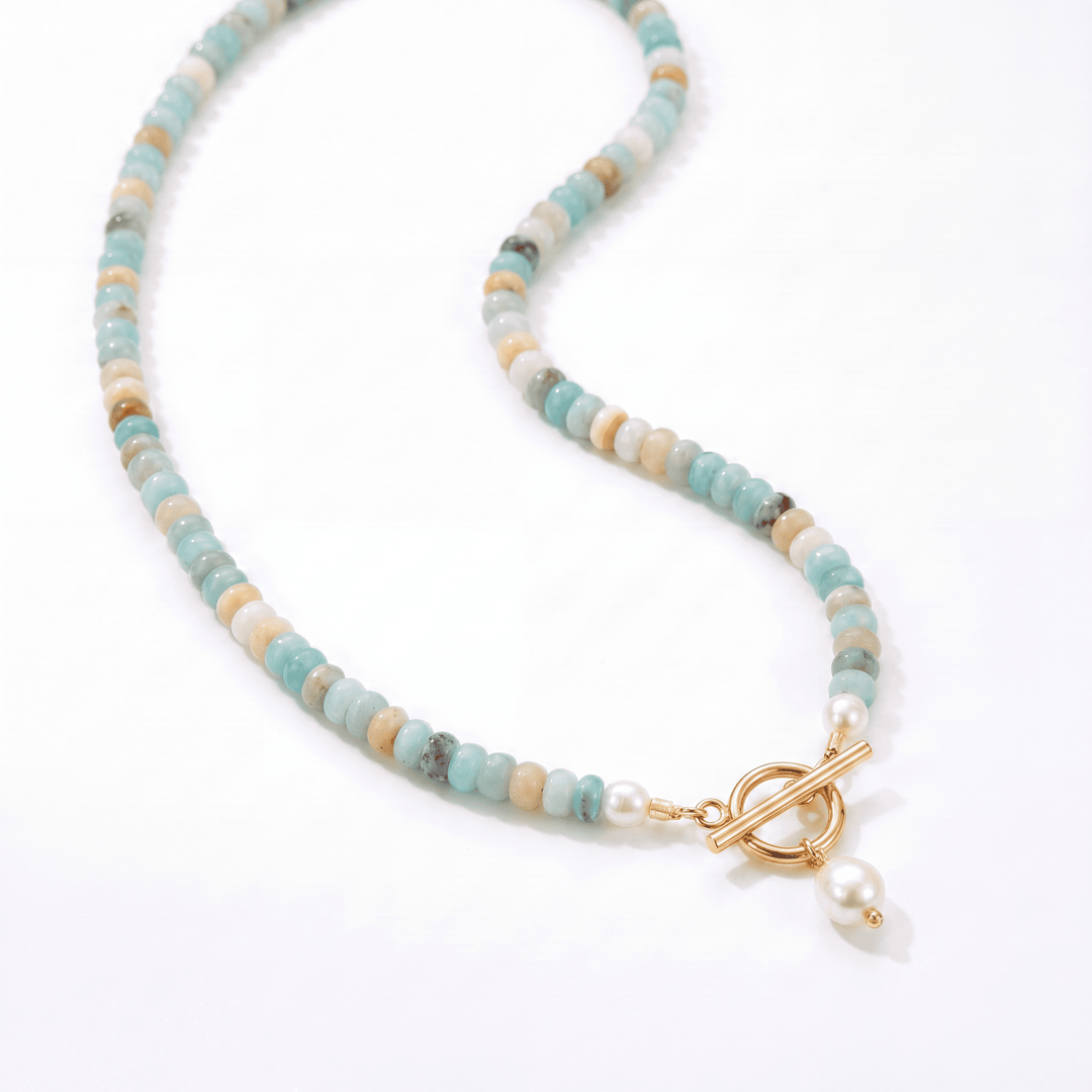 Theresa | Turquoise Bead Pearl Necklace