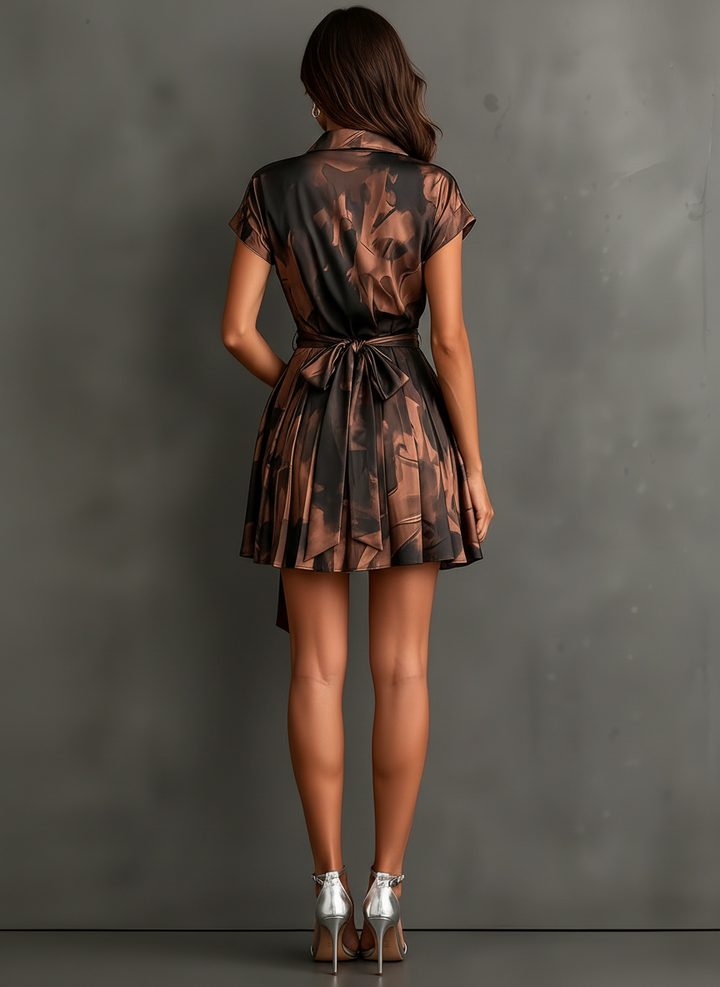 Chiara | Mini Wrap Dress in Abstract Print, Brown