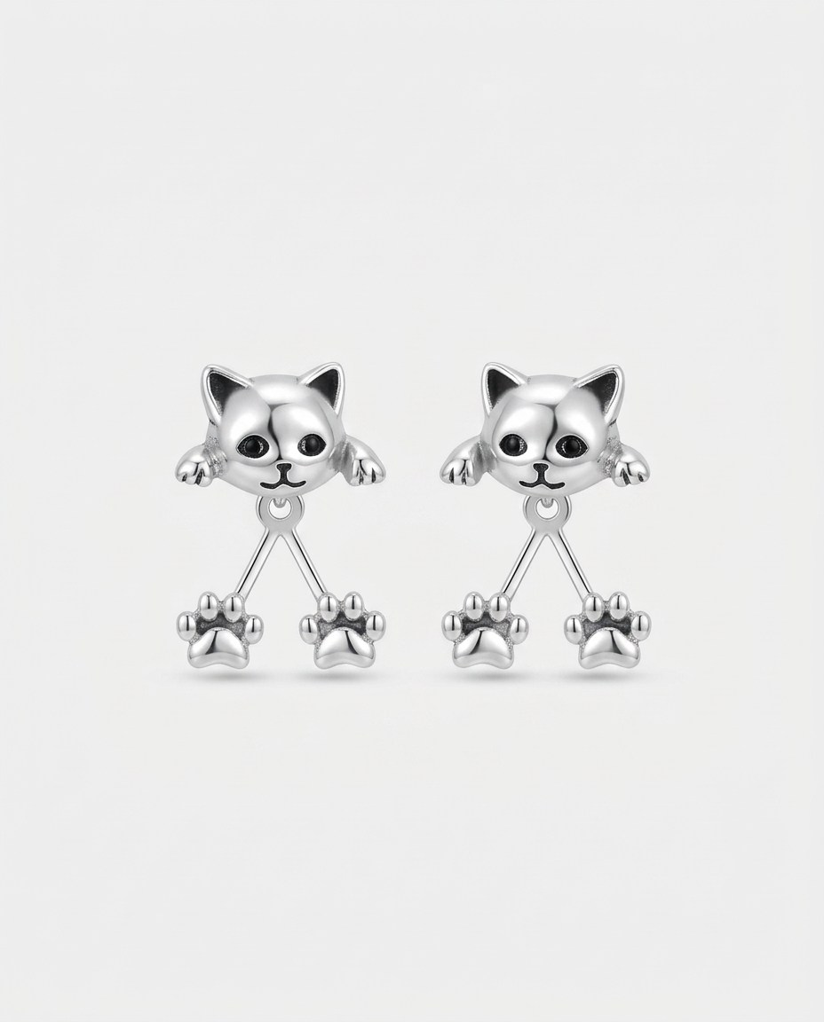 Erika | Silver Plated Cat Paw Earrings