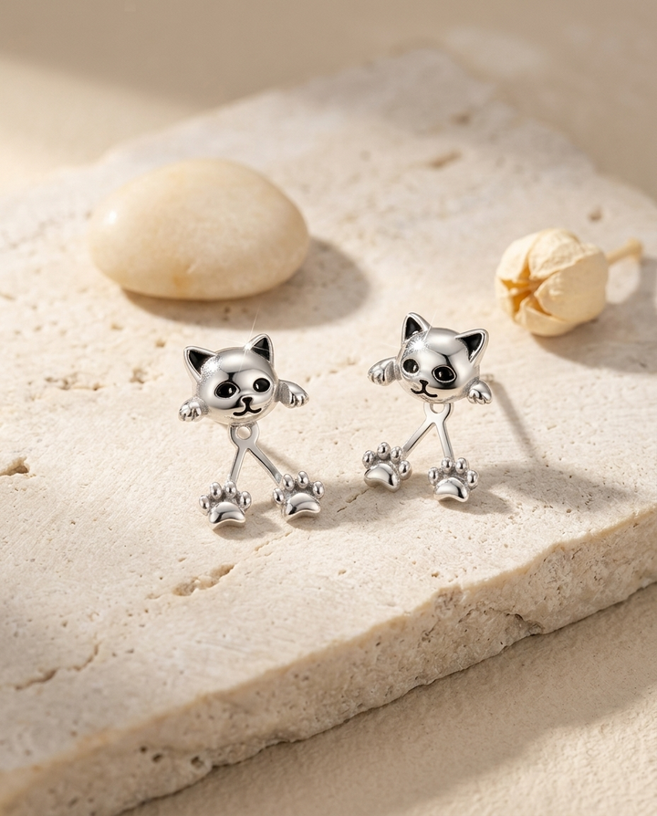 Erika | Silver Plated Cat Paw Earrings