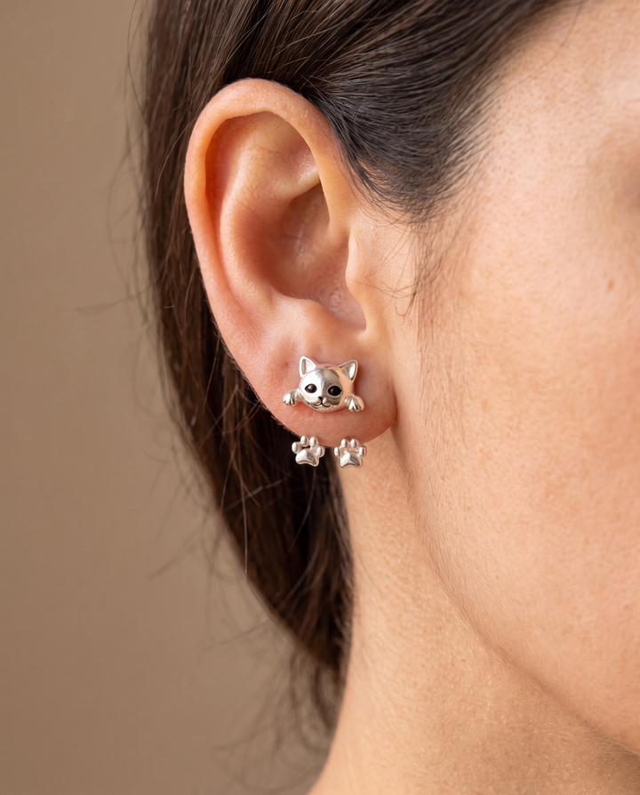 Erika | Silver Plated Cat Paw Earrings
