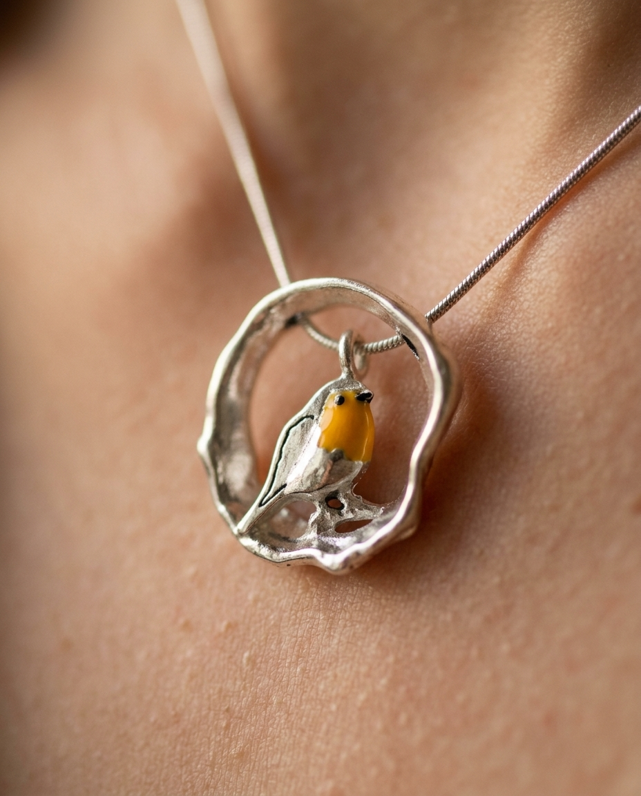 Emelia | Silver Robin Bird Necklace