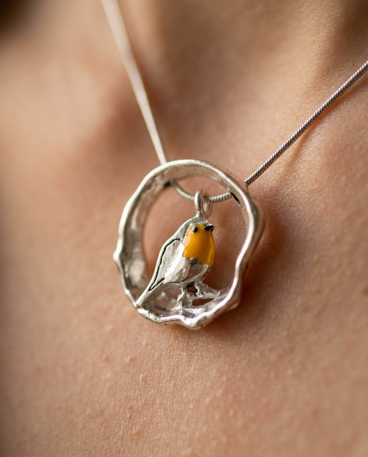 Emelia | Silver Robin Bird Necklace