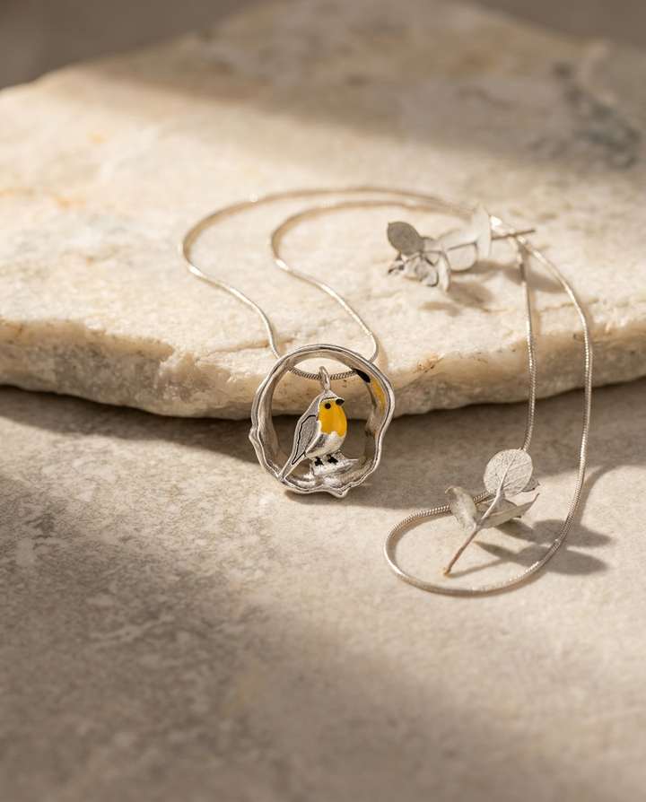 Emelia | Silver Robin Bird Necklace