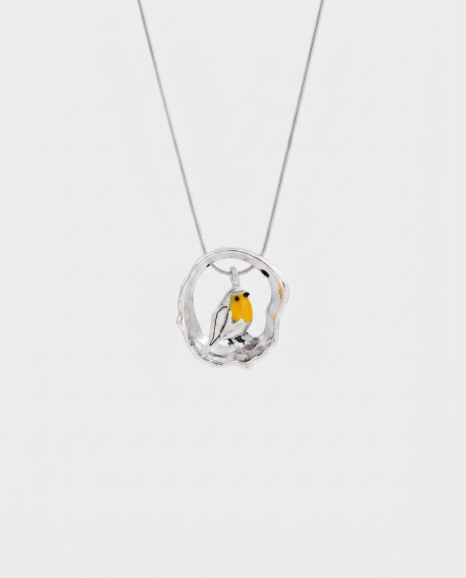 Emelia | Silver Robin Bird Necklace