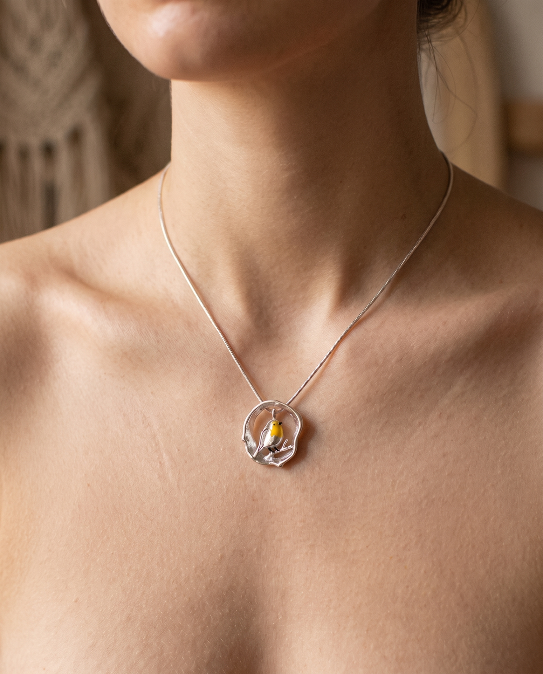 Emelia | Silver Robin Bird Necklace