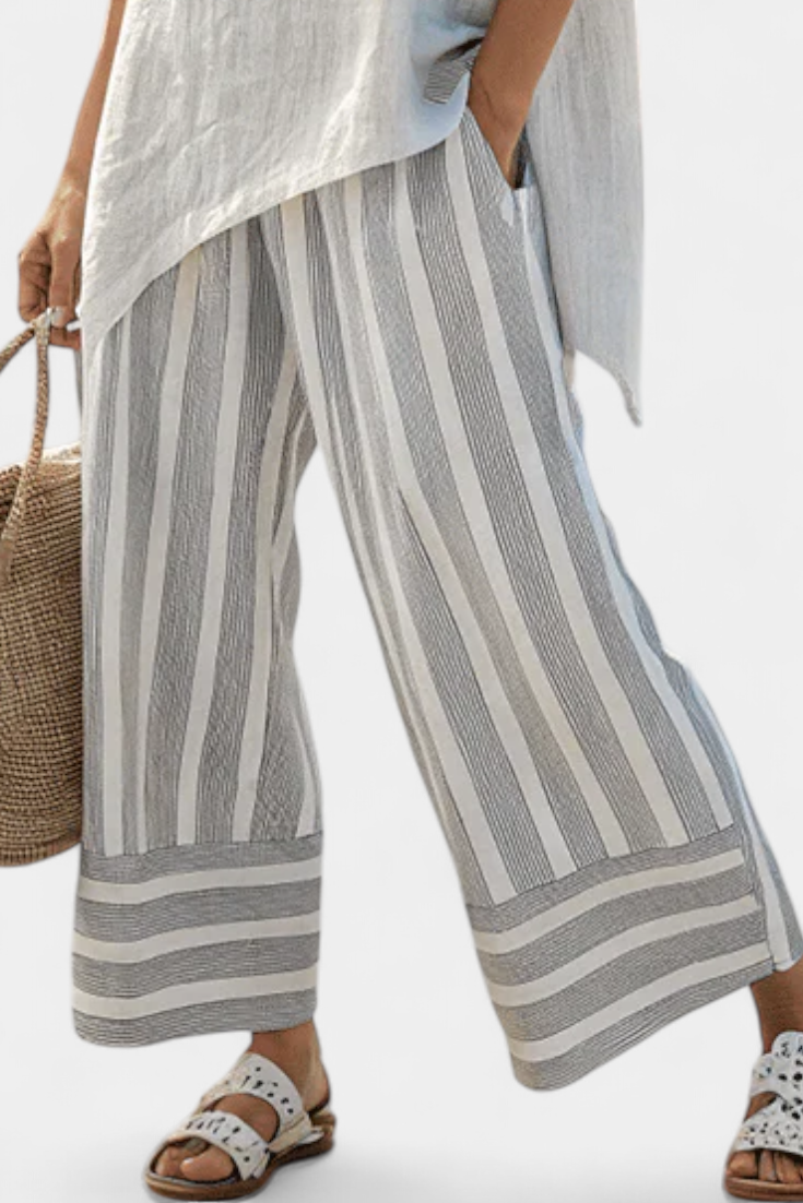 Talvora | Elegant Asymmetrical Blouse &amp; Striped Pants