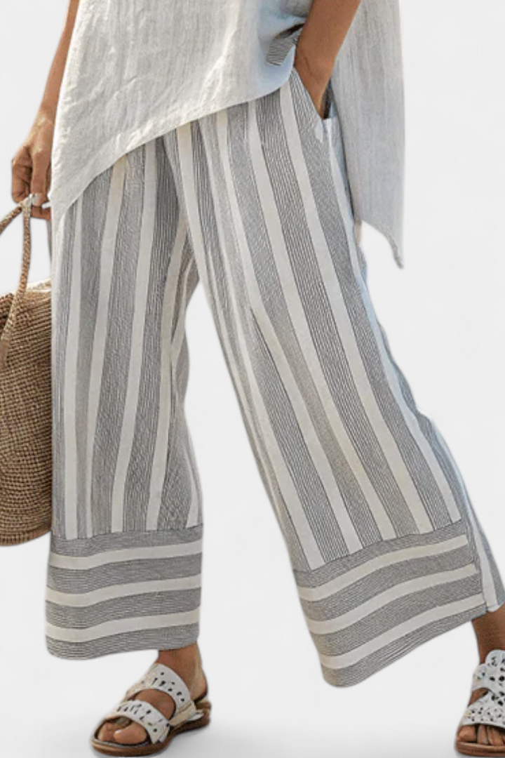 Talvora | Elegant Asymmetrical Blouse &amp; Striped Pants