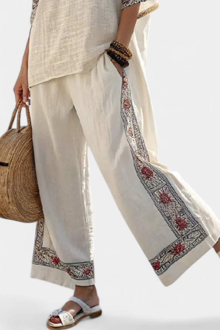 Tameric | Sophisticated Embroidered Raw Blouse &amp; Wide Pants
