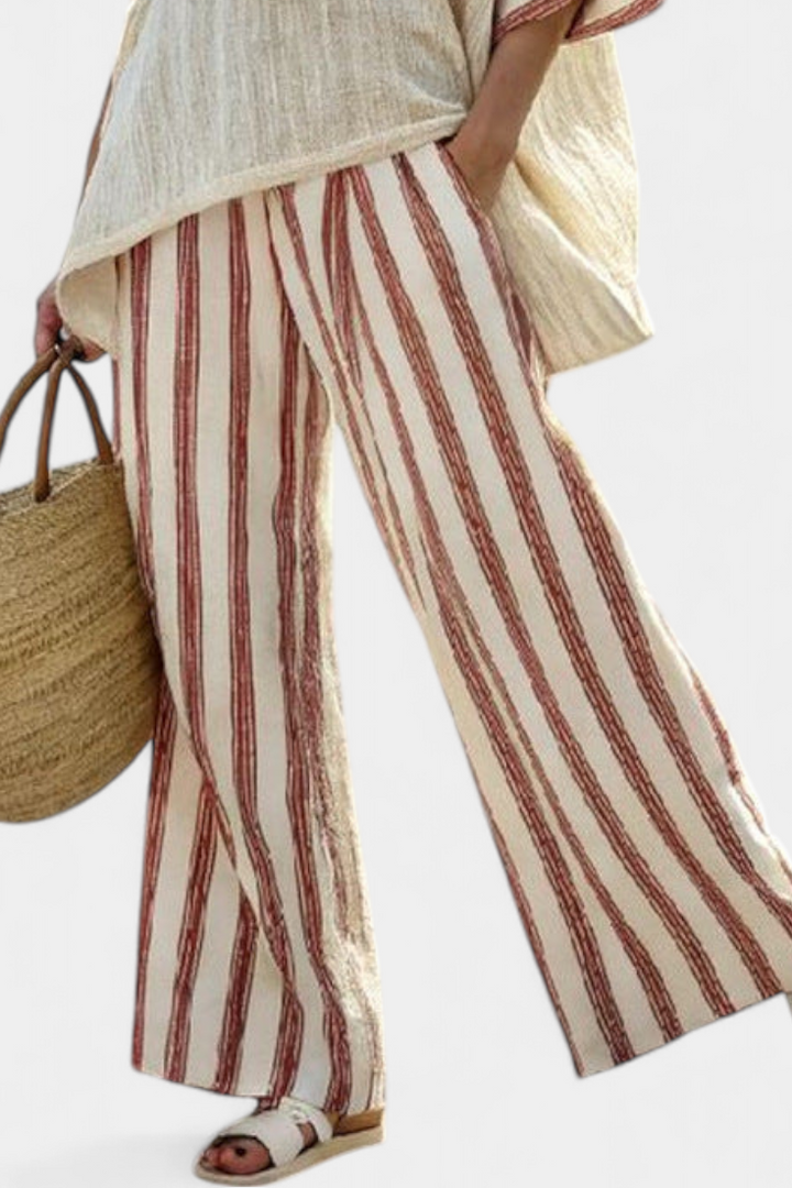 Braelith | Elegant Rustic Striped Top &amp; Cream Linen Pants