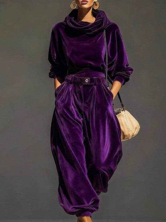 Vienna | Vintage brown velvet hoodie and loose pants set (Includes belt)