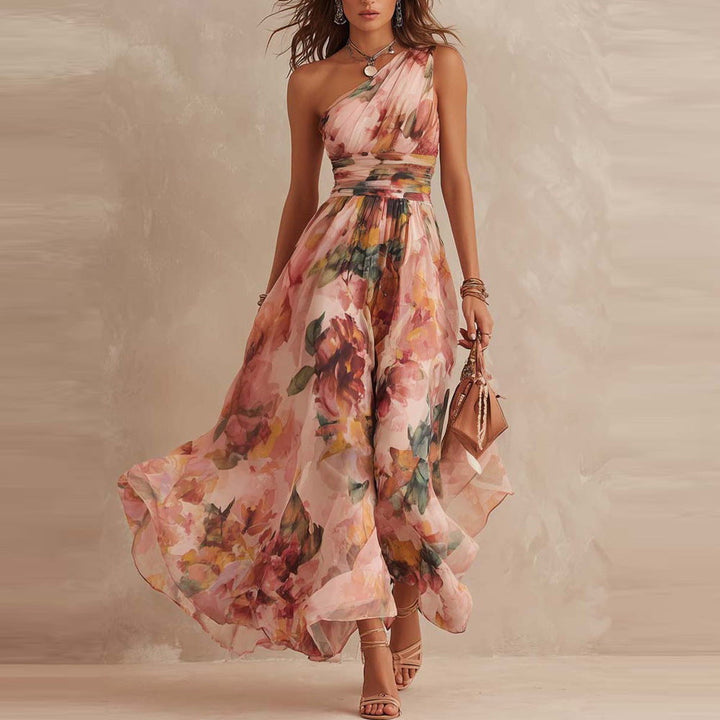 Félicie | Asymmetrical Maxi Dress in Chiffon