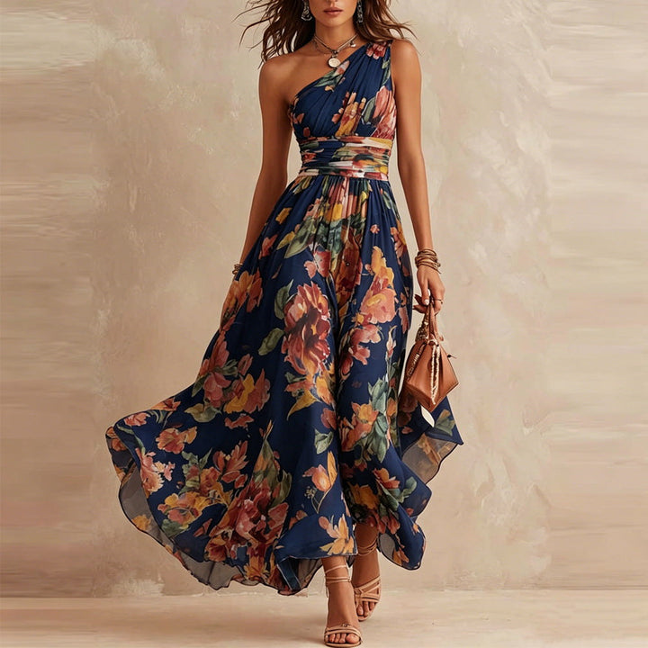 Félicie | Asymmetrical Maxi Dress in Chiffon