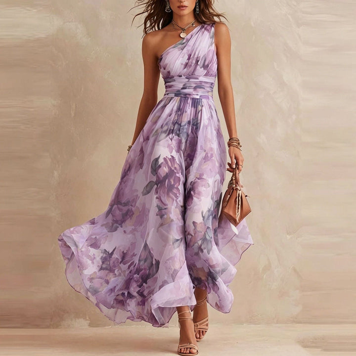Félicie | Asymmetrical Maxi Dress in Chiffon