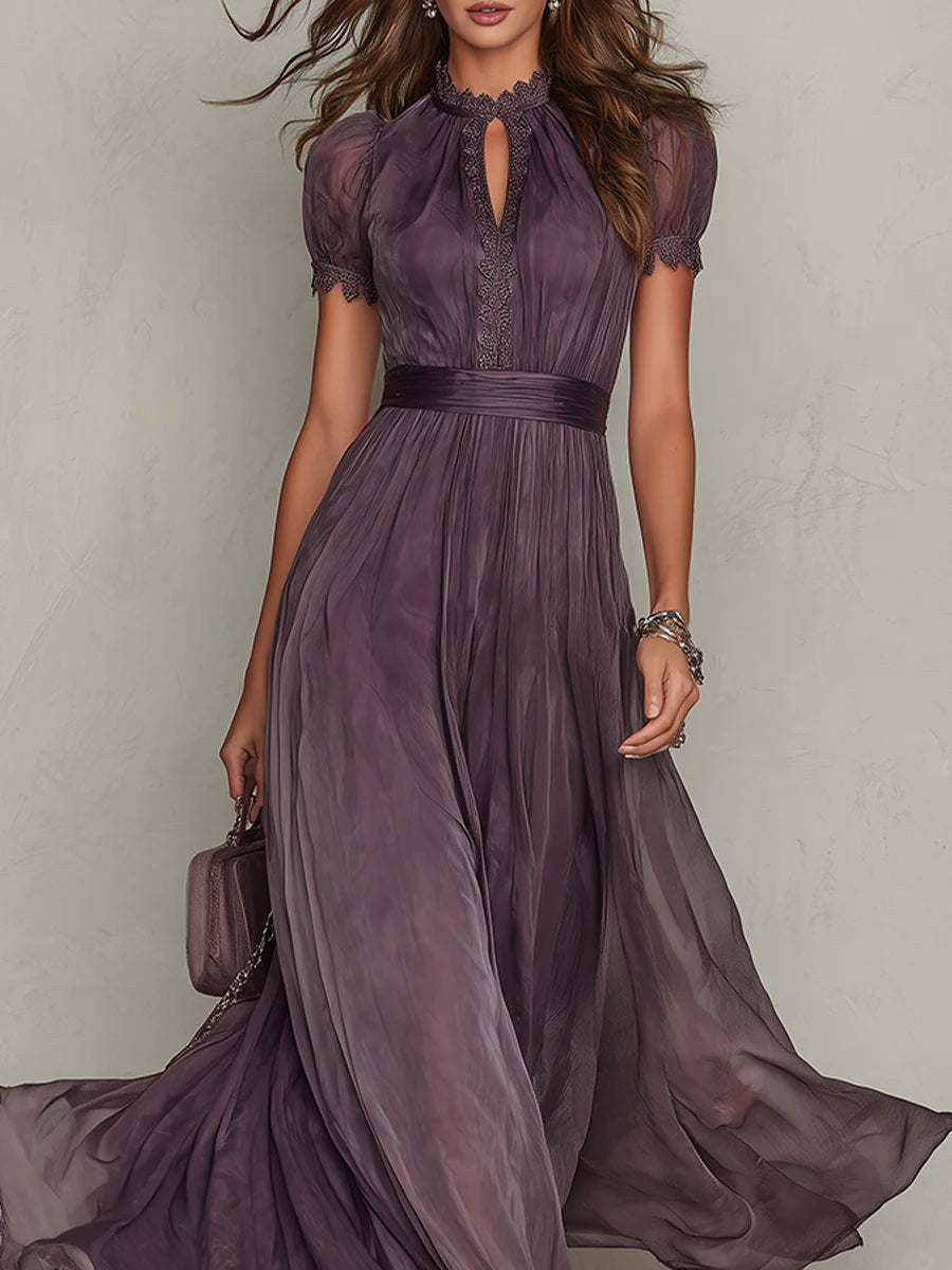 Myriam | Long Chiffon and Lace Dress