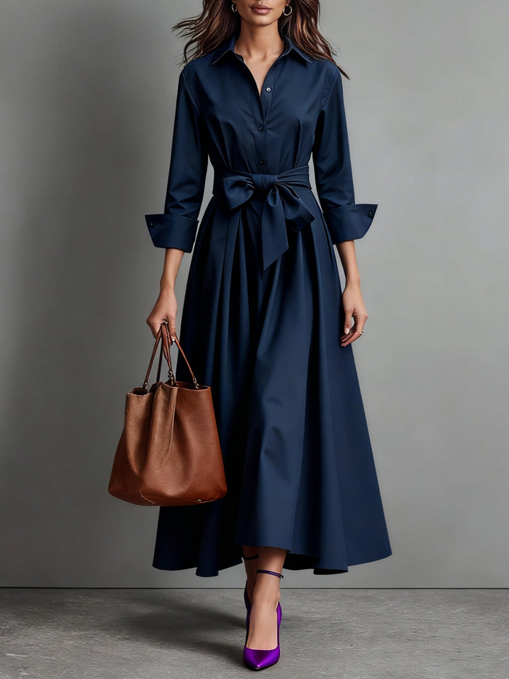 Ynez | Maxi Shirt Style Dress – A-Line Cut with Tie Belt