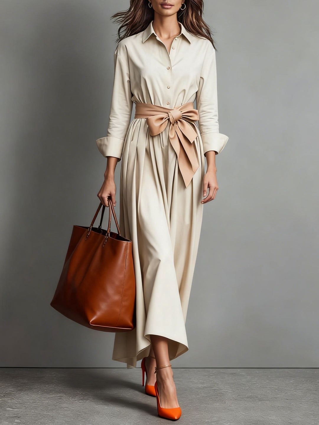 Ynez | Maxi Shirt Style Dress – A-Line Cut with Tie Belt