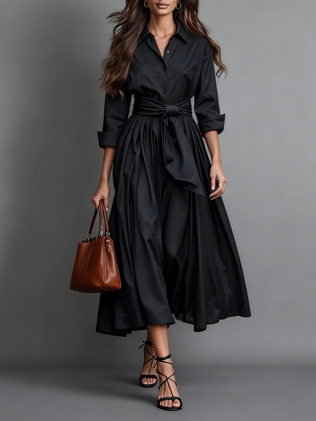Ynez | Maxi Shirt Style Dress – A-Line Cut with Tie Belt