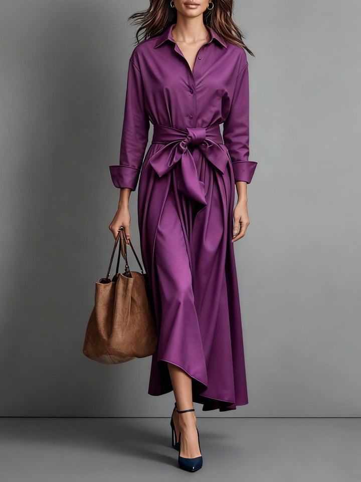 Ynez | Maxi Shirt Style Dress – A-Line Cut with Tie Belt