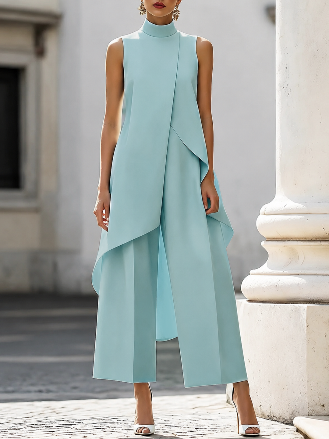 Martina | High-Neck Sculpted Wide-Leg Jumpsuit for Women