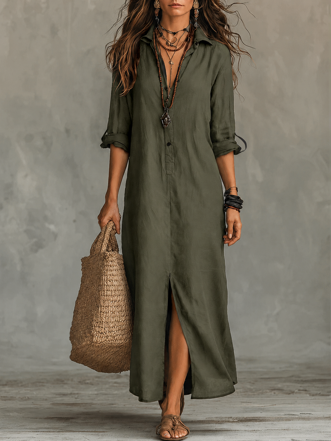 Taylor | Black Button-Front Bohemian Shirt Maxi Dress