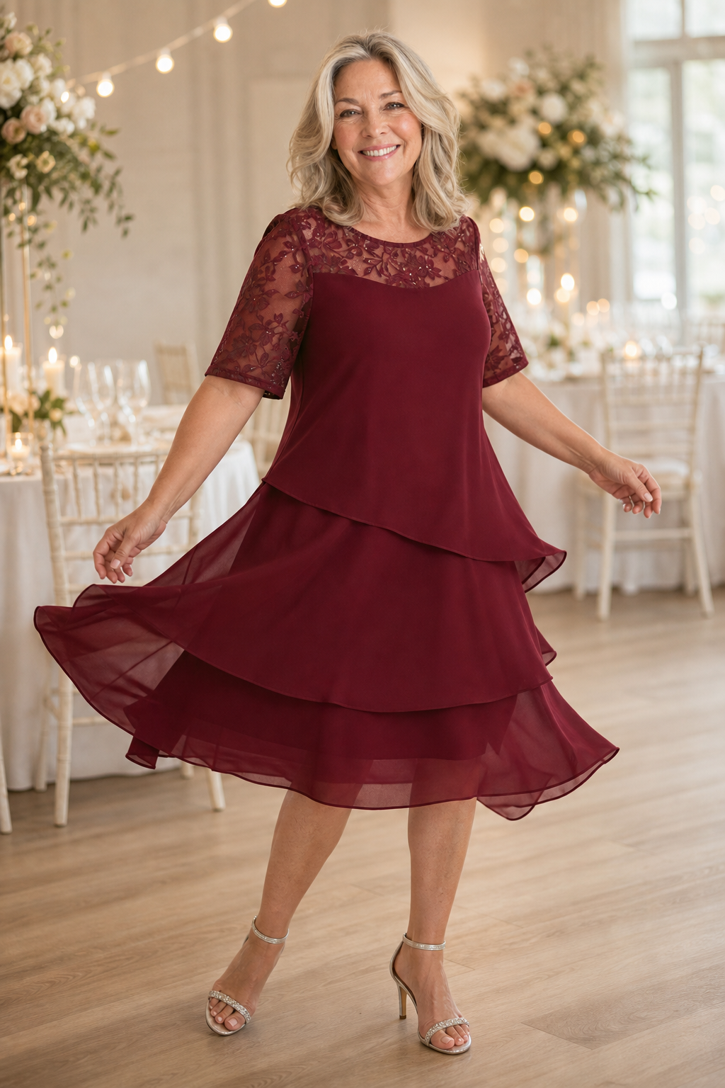 Weronica | Tiered Lace Yoke High-Waist Midi Dress