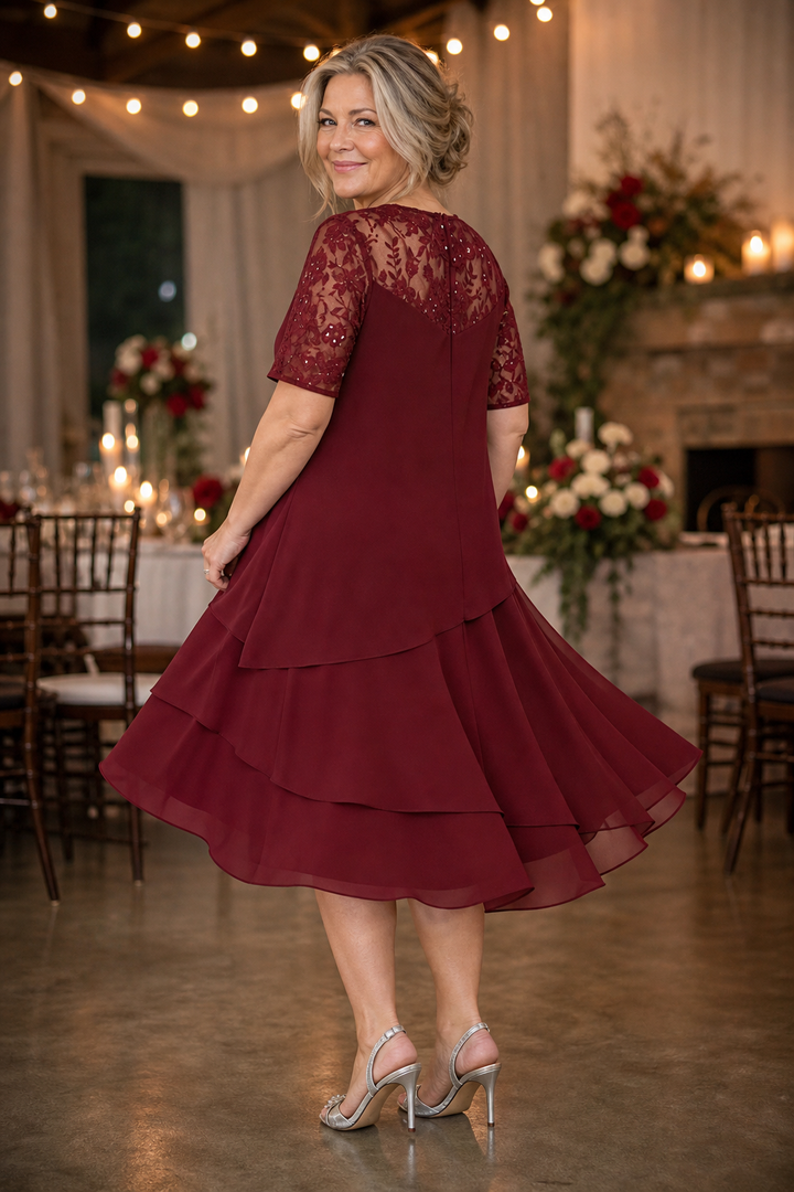 Weronica | Tiered Lace Yoke High-Waist Midi Dress