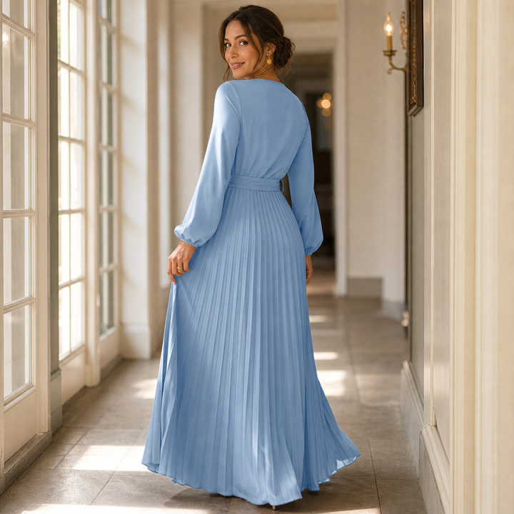 Luzy | Pleated Wrap-Neck High-Waisted Maxi Dress