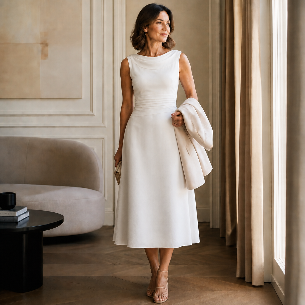 Disa | Draped-Neck Pleated A-Line Wedding Guest Dress