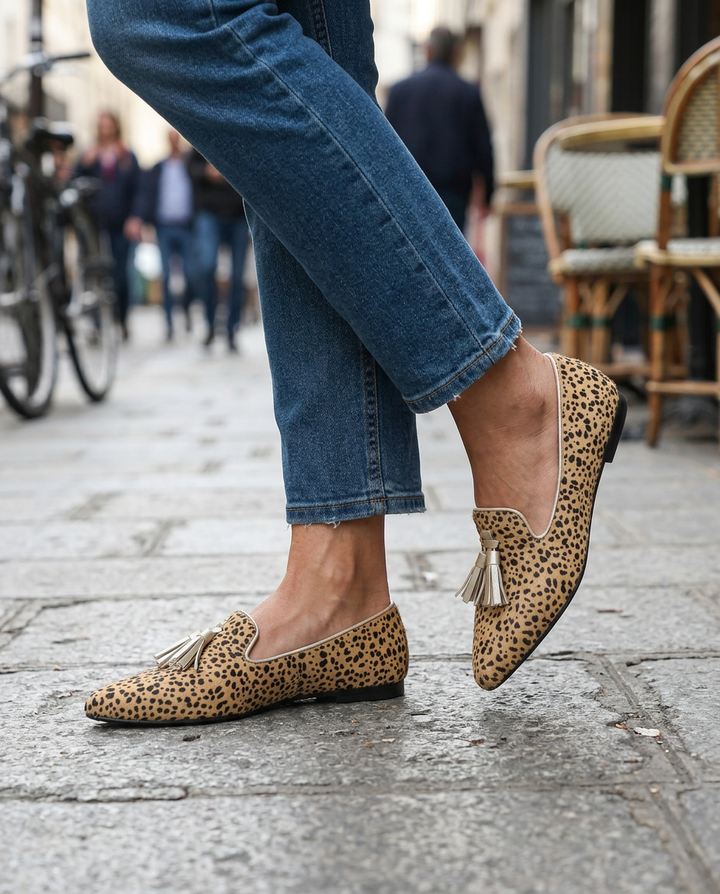 Ginevra | Cheetah, Light Gold Tassels Moccasin