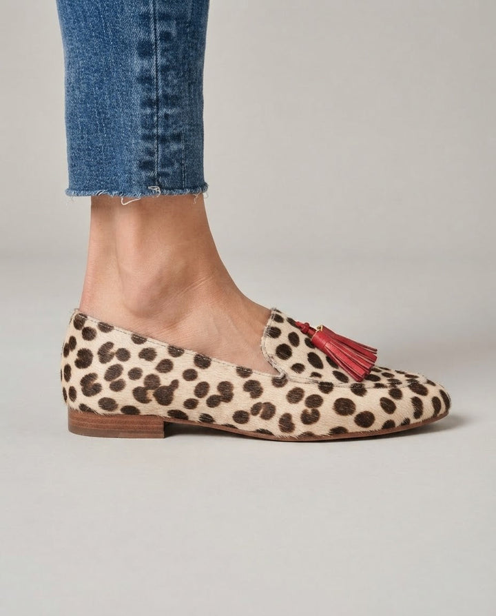 Aurora | Moccasin Cream Polka Dots, Red Tassels