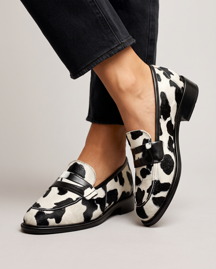 Nives | Cow Print with Penny Loafer Moccasin