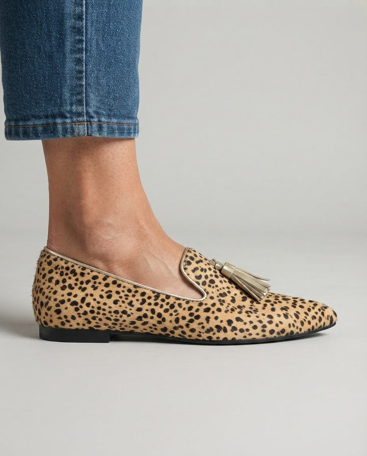 Ginevra | Cheetah, Light Gold Tassels Moccasin