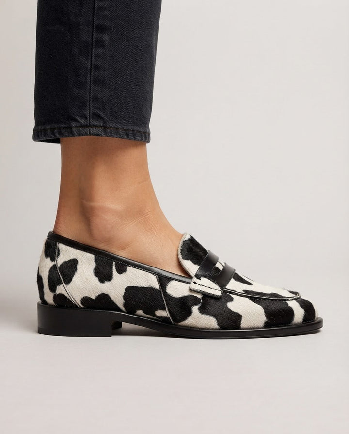 Nives | Cow Print with Penny Loafer Moccasin