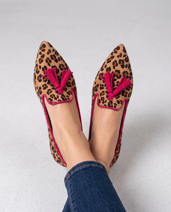 Ginevra | Suede Leopard, Fuchsia Tassels Loafer