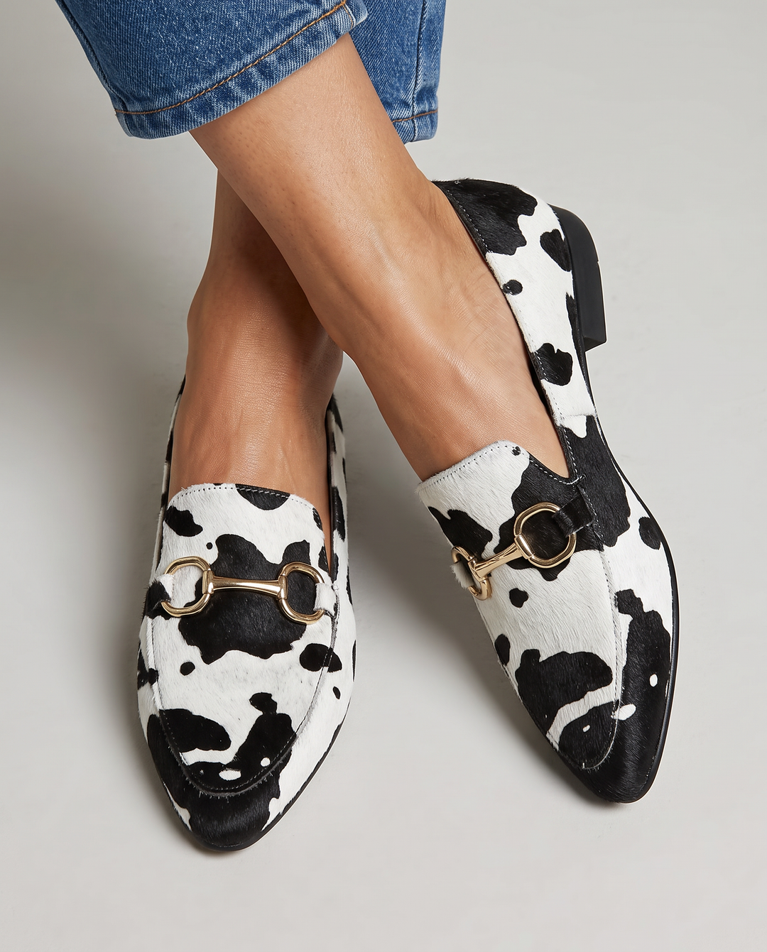 Monet  | Moccasin in White and Black Leopard Print Fur