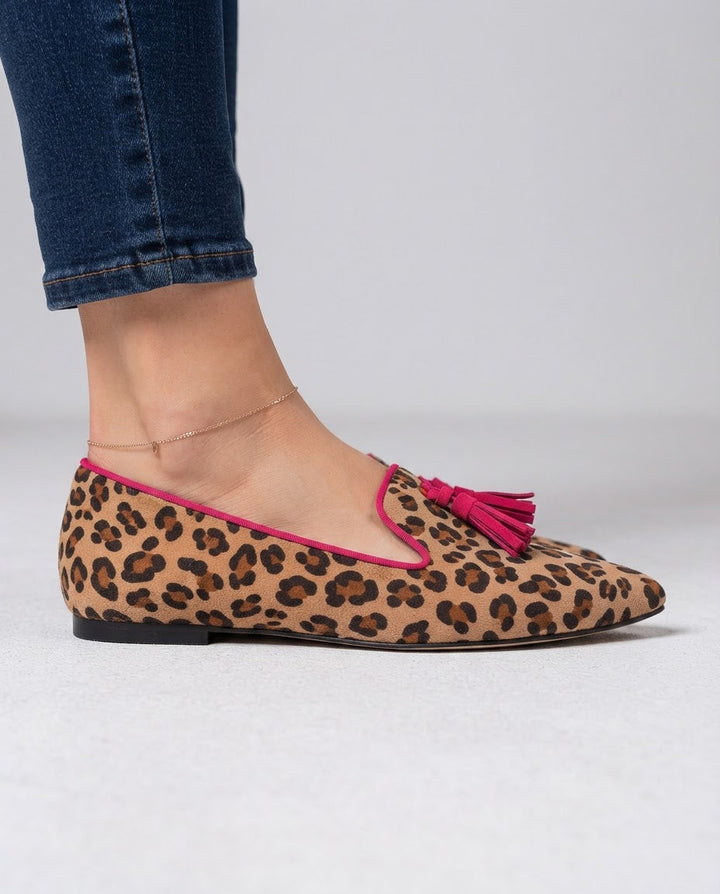 Ginevra | Suede Leopard, Fuchsia Tassels Loafer