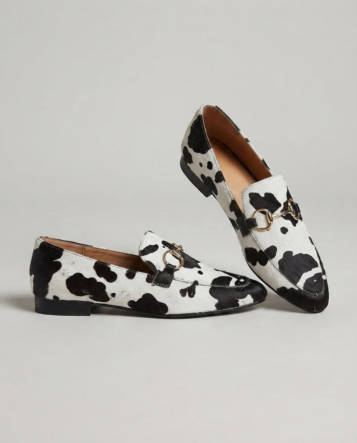 Monet  | Moccasin in White and Black Leopard Print Fur