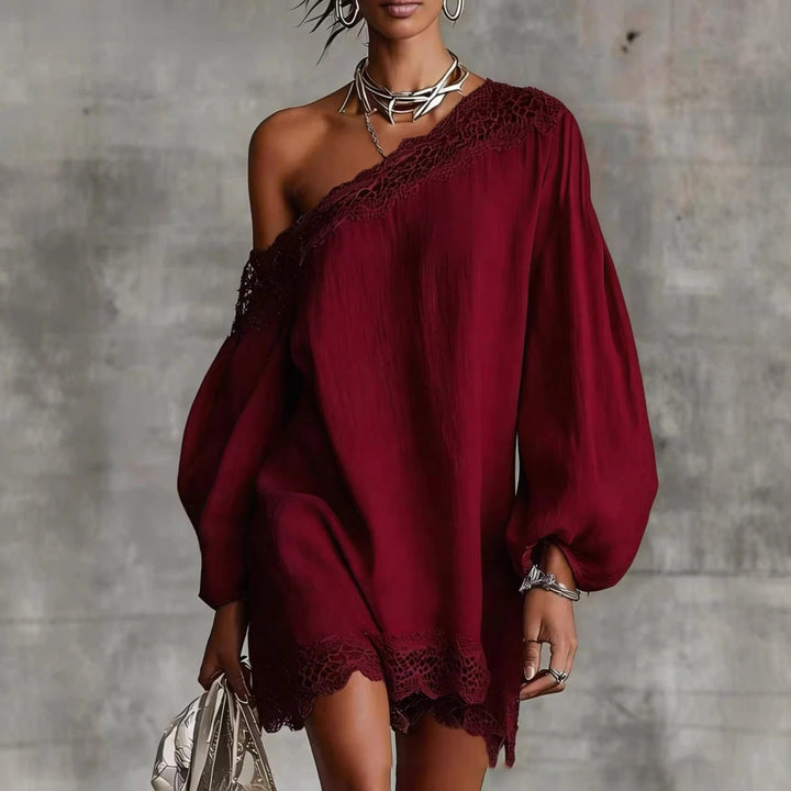 Olivia | Mini Lace Dress with Off-the-Shoulder and Puff Sleeves
