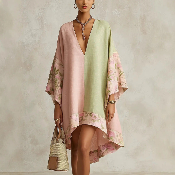 Jimena | Bohemian Floral Dress with Batwing Sleeves and V-Neck