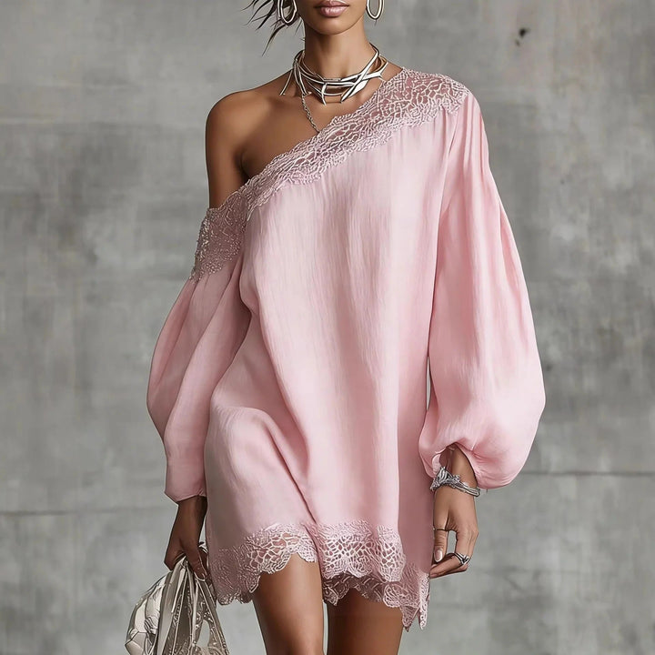 Olivia | Mini Lace Dress with Off-the-Shoulder and Puff Sleeves