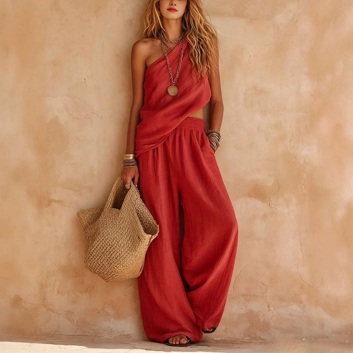 Carlota | Two-Piece Linen Effect Set with Wide Pants