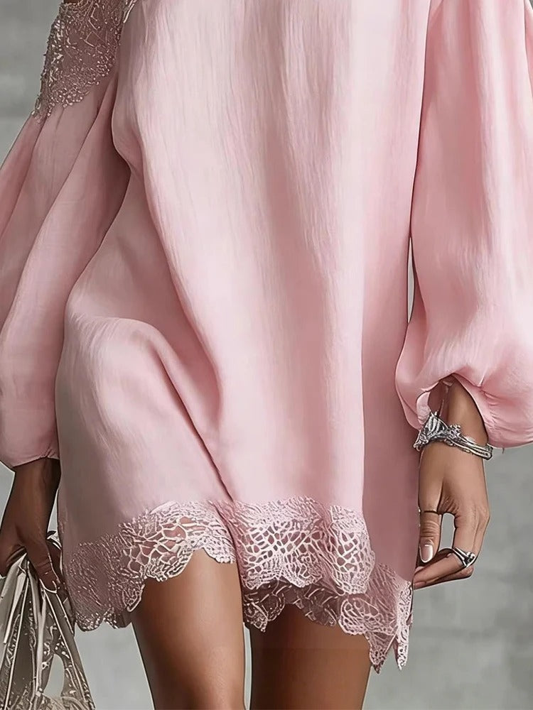 Olivia | Mini Lace Dress with Off-the-Shoulder and Puff Sleeves