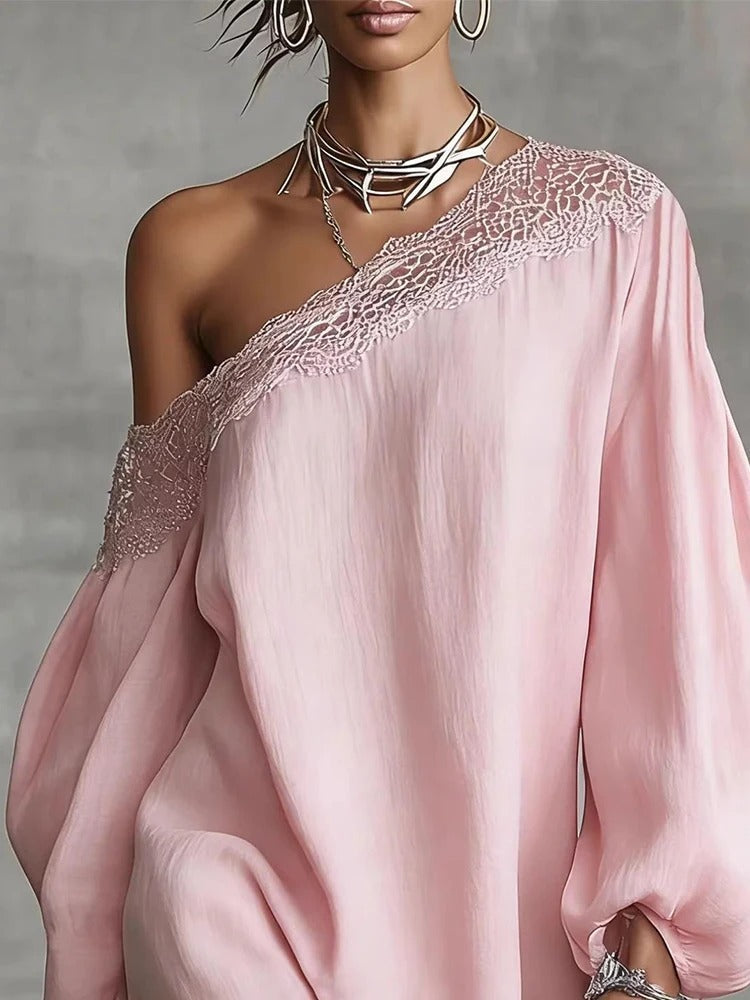 Olivia | Mini Lace Dress with Off-the-Shoulder and Puff Sleeves