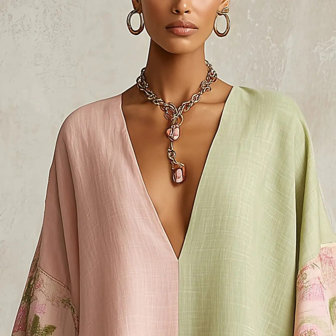 Jimena | Bohemian Floral Dress with Batwing Sleeves and V-Neck