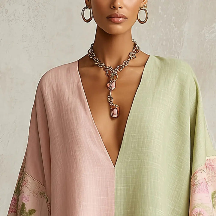 Jimena | Bohemian Floral Dress with Batwing Sleeves and V-Neck