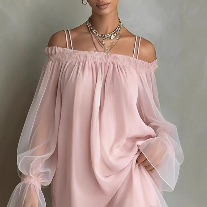 Elisa | Mini Tulle Dress with Off-Shoulder and Long Sleeves