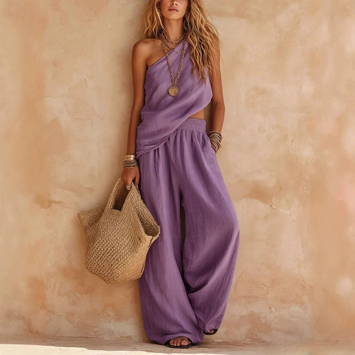 Carlota | Two-Piece Linen Effect Set with Wide Pants