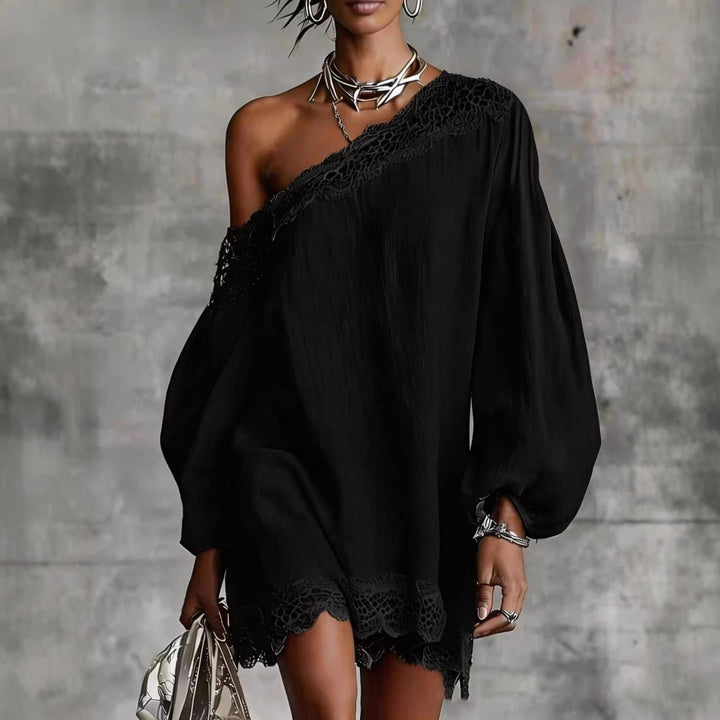 Olivia | Mini Lace Dress with Off-the-Shoulder and Puff Sleeves